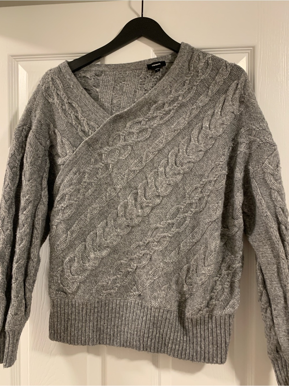 Express Gray Cable-Knit Wrap V-Neck Sweater